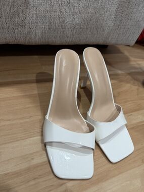 White Open-Toe High Heel Slide for Women